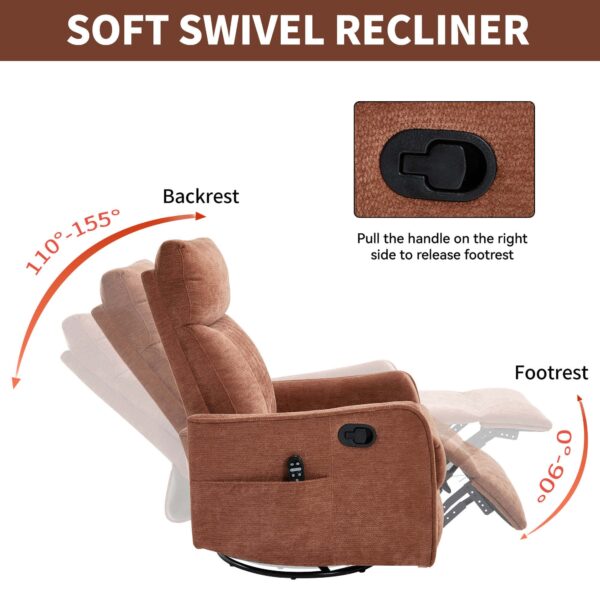 LuxReda Orange Fabric Massage Recliner Chair | Heat & Swivel