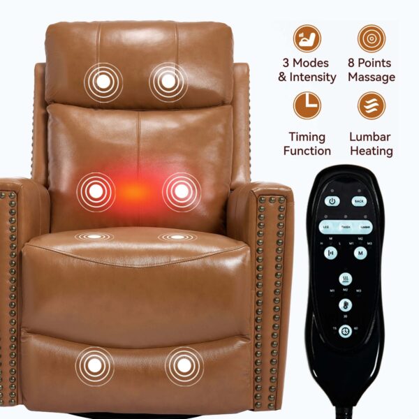 LuxReda Orange Genuine Leather Swivel Recliner