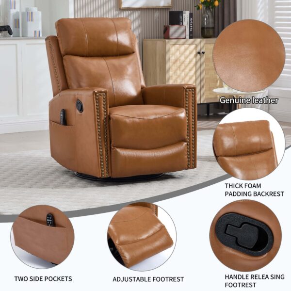 LuxReda Orange Genuine Leather Swivel Recliner