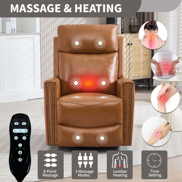 LuxReda Orange Genuine Leather Swivel Recliner