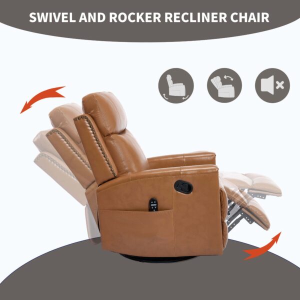 LuxReda Orange Genuine Leather Swivel Recliner
