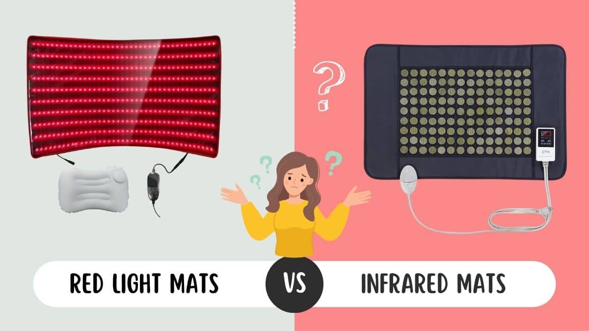 Comparison graphic showing red light therapy mats versus infrared light therapy mats