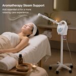 LuxReda professional ozone facial steamer with height-adjustable stand and wheels