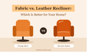 Fabric and genuine leather orange recliners compared side by side