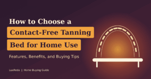 Foldable home tanning bed set up in a spare room with clearance space
